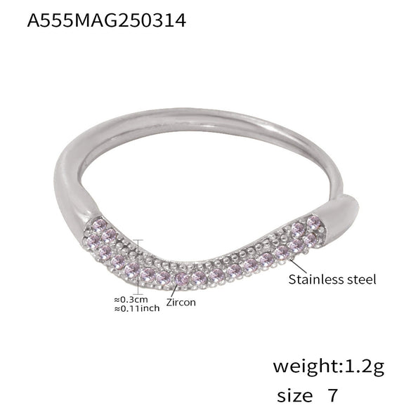 Ladies Fine Stacked Ring Titanium Steel Geometric Electroplated With Zircon And Diamond