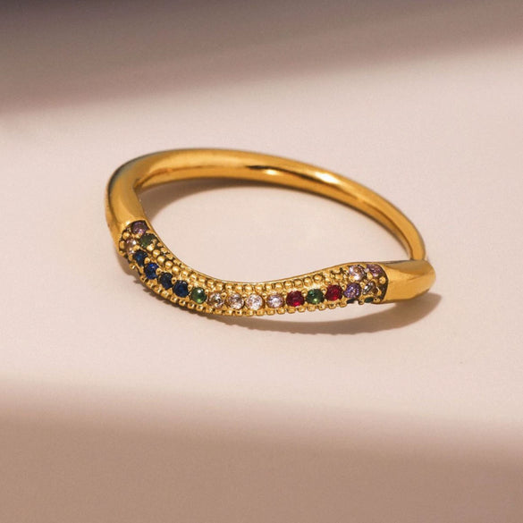 Ladies Fine Stacked Ring Titanium Steel Geometric Electroplated With Zircon And Diamond