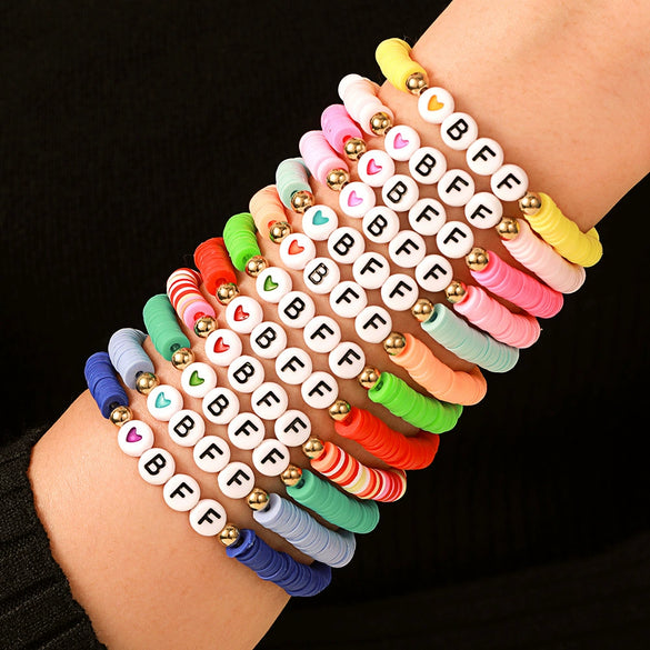 Ladies Friendship Bracelet Polymer Clay Handmade With Letters Numbers Text
