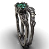 Ladies Gem Geometric Style Ring Electroplated Gun Black With Emerald