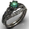Ladies Gem Geometric Style Ring Electroplated Gun Black With Emerald