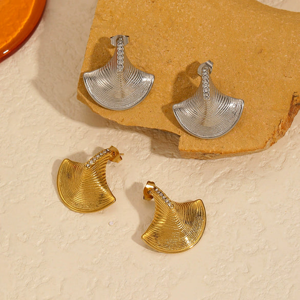 Ladies Geometric Diamond Stainless Steel And 18K Gold Earrings