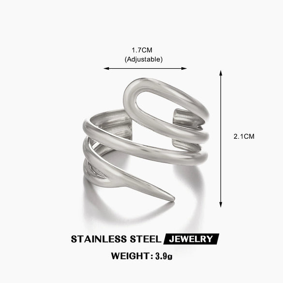 Ladies Geometric Hollow Stainless Steel Ring With Electroplating Design