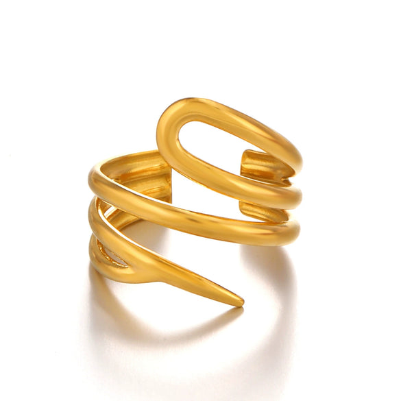 Ladies Geometric Hollow Stainless Steel Ring With Electroplating Design