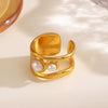 Ladies Geometric Pearl Inlaid Gold Plated Stainless Steel Ring