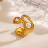 Ladies Geometric Pearl Inlaid Gold Plated Stainless Steel Ring
