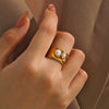 Ladies Geometric Pearl Inlaid Gold Plated Stainless Steel Ring