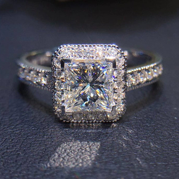 Ladies Geometric Square Copper Diamond Ring With Zircon