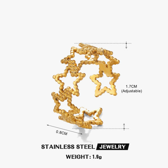 Ladies Geometric Stainless Steel Cut Out Fivepointed Star Open Ring Electroplated