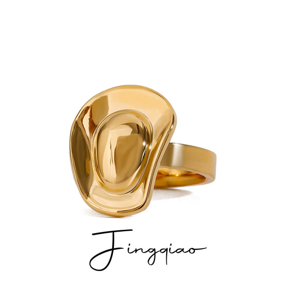 Ladies Geometric Stainless Steel Hat Ring With 18K Gold Electroplating Quiet Design Does Not Fade