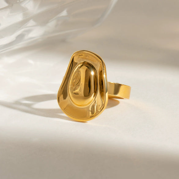 Ladies Geometric Stainless Steel Hat Ring With 18K Gold Electroplating Quiet Design Does Not Fade