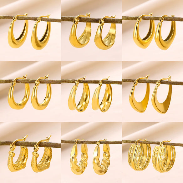 Ladies Geometric Stainless Steel Hollow Electroplated Earrings