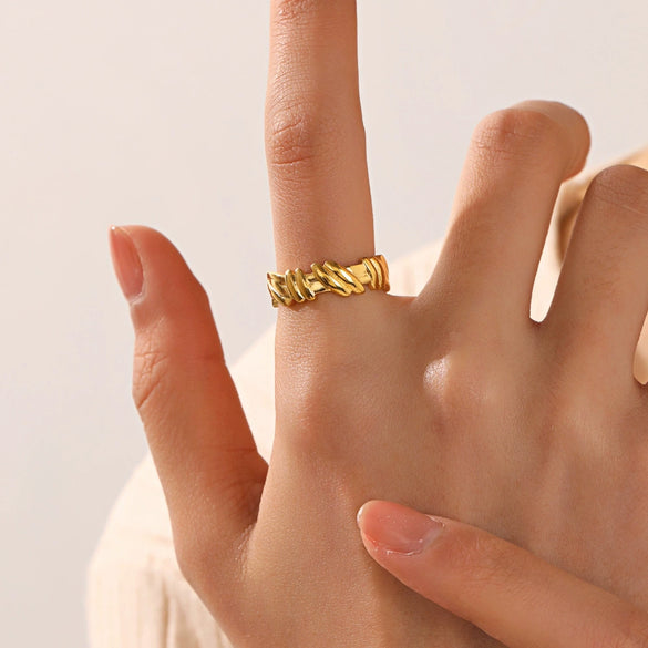 Ladies Geometric Stainless Steel Opening Adjustable 18K Gold Plated Ring