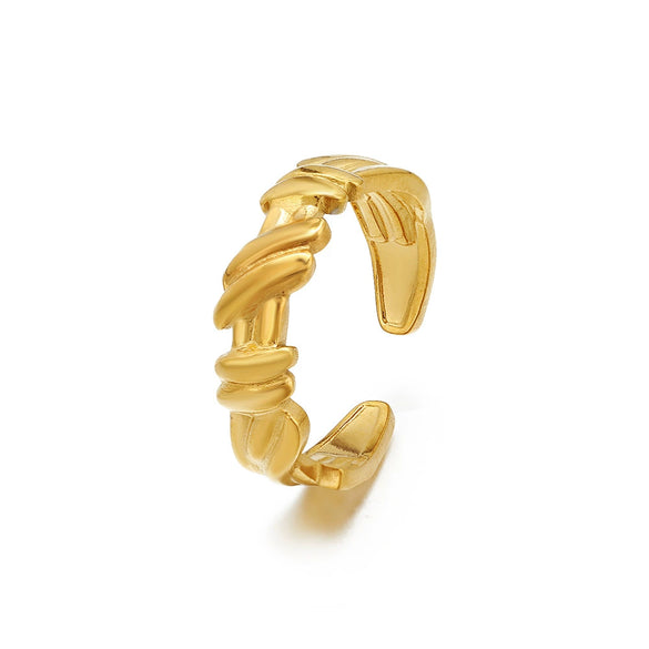 Ladies Geometric Stainless Steel Opening Adjustable 18K Gold Plated Ring