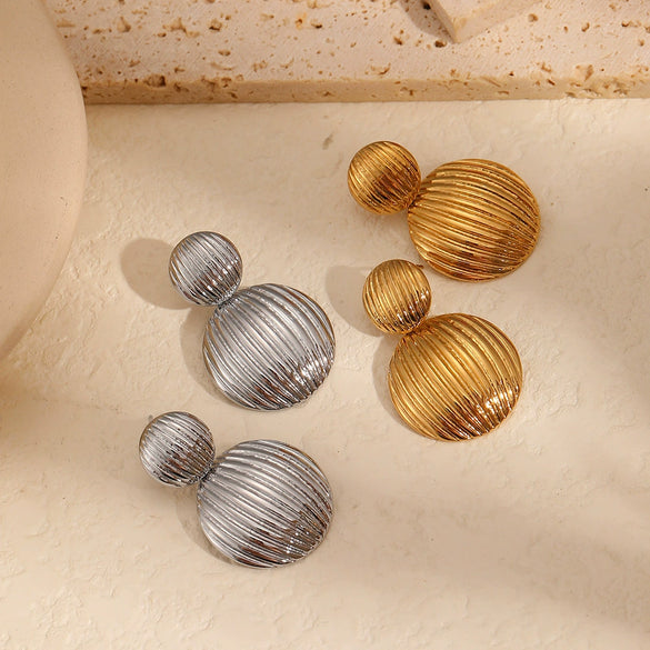 Ladies Hemispherical Titanium Steel And Stainless Steel Geometric Style Electroplated Earrings