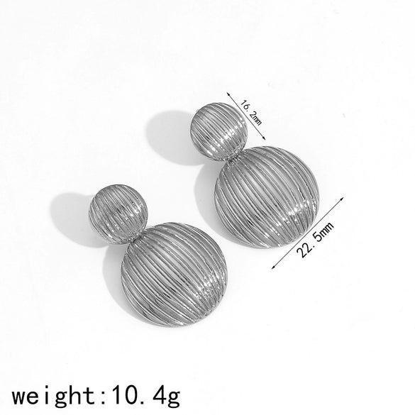 Ladies Hemispherical Titanium Steel And Stainless Steel Geometric Style Electroplated Earrings