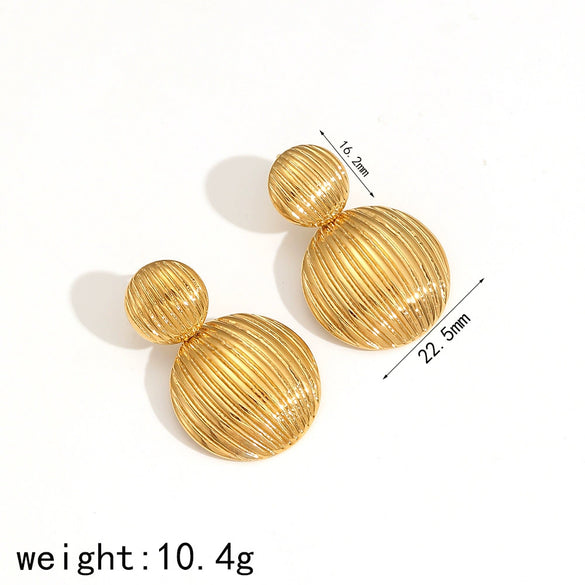 Ladies Hemispherical Titanium Steel And Stainless Steel Geometric Style Electroplated Earrings