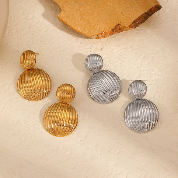 Ladies Hemispherical Titanium Steel And Stainless Steel Geometric Style Electroplated Earrings