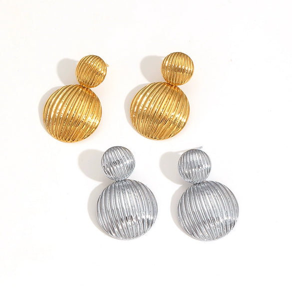 Ladies Hemispherical Titanium Steel And Stainless Steel Geometric Style Electroplated Earrings