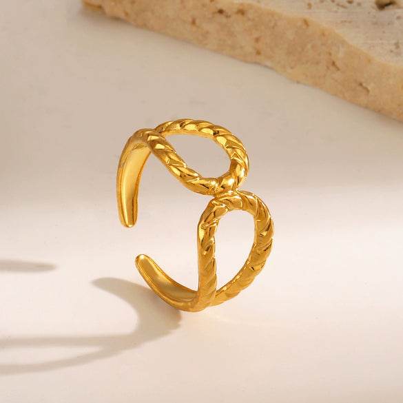 Ladies Hollow Drop Shape Hammered Stainless Steel Ring With Electroplating