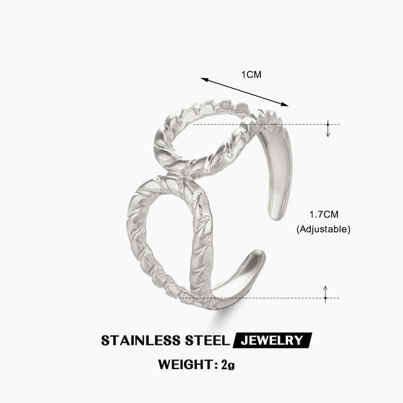 Ladies Hollow Drop Shape Hammered Stainless Steel Ring With Electroplating