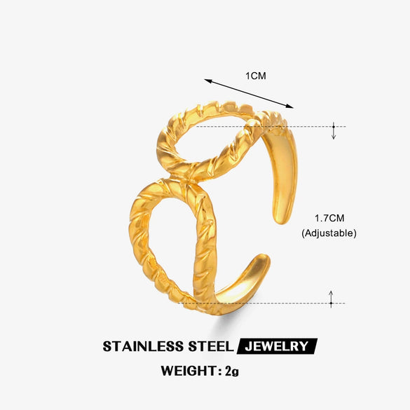 Ladies Hollow Drop Shape Hammered Stainless Steel Ring With Electroplating