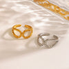 Ladies Hollow Drop Shape Hammered Stainless Steel Ring With Electroplating