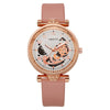 Ladies Hollow Quartz Watch Fashionable Alloy Imitation Leather Ordinary Glass Mirror Spiral Crown Pin Buckle Round Dial