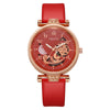 Ladies Hollow Quartz Watch Fashionable Alloy Imitation Leather Ordinary Glass Mirror Spiral Crown Pin Buckle Round Dial