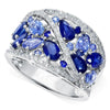 Ladies Hollow Ring Luxury Group Inlaid Blue Zircon Copper Geometric Style