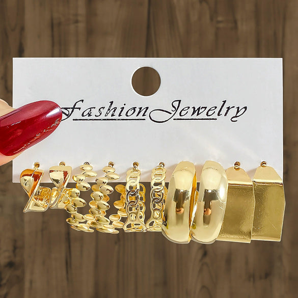 Ladies Imitation Pearl Geometric Hammer Set With Pearls Earrings