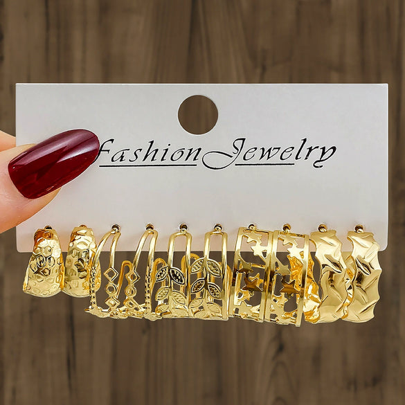 Ladies Imitation Pearl Geometric Hammer Set With Pearls Earrings