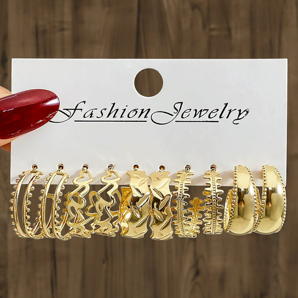 Ladies Imitation Pearl Geometric Hammer Set With Pearls Earrings