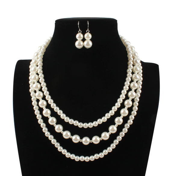 Ladies Imitation Pearl Necklace Retro Geometric Pearlescent Treatment Style