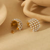 Ladies Imitation Pearl Titanium Steel Geometric Inlaid Earrings