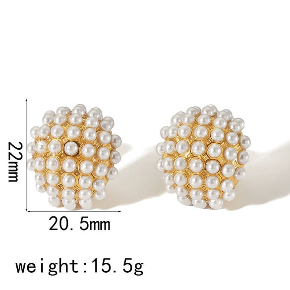 Ladies Imitation Pearl Titanium Steel Geometric Inlaid Earrings