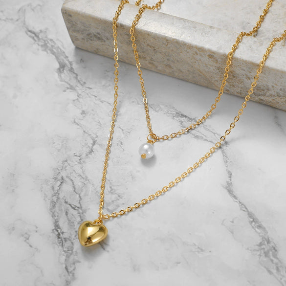 Ladies Jewelry Alloy Multilayer Pearl Love Necklace With Geometric Pattern And Electroplating