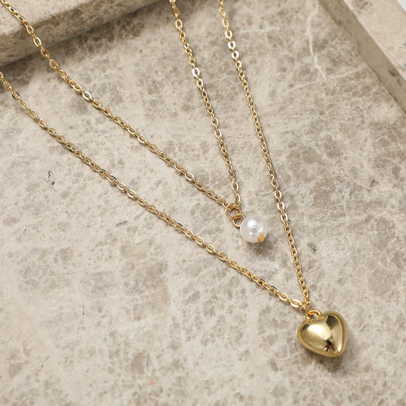 Ladies Jewelry Alloy Multilayer Pearl Love Necklace With Geometric Pattern And Electroplating