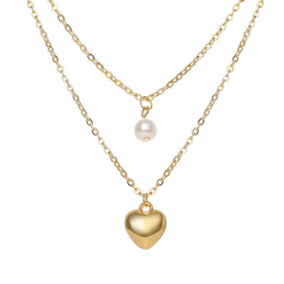 Ladies Jewelry Alloy Multilayer Pearl Love Necklace With Geometric Pattern And Electroplating