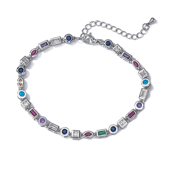 Ladies Jewelry Copper Micropaved Zircon Colorful Asymmetrical Geometric Necklace Bracelet Set 18K Plated