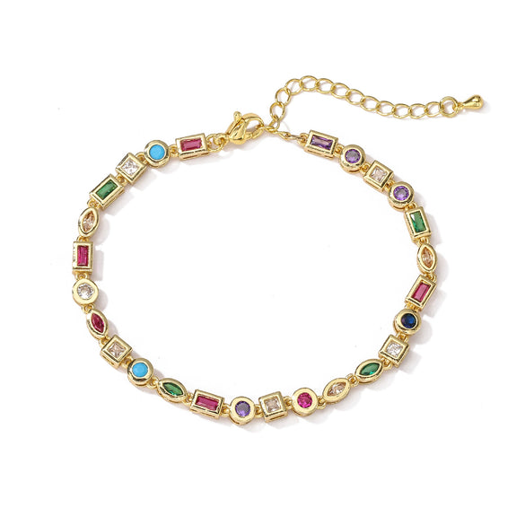 Ladies Jewelry Copper Micropaved Zircon Colorful Asymmetrical Geometric Necklace Bracelet Set 18K Plated