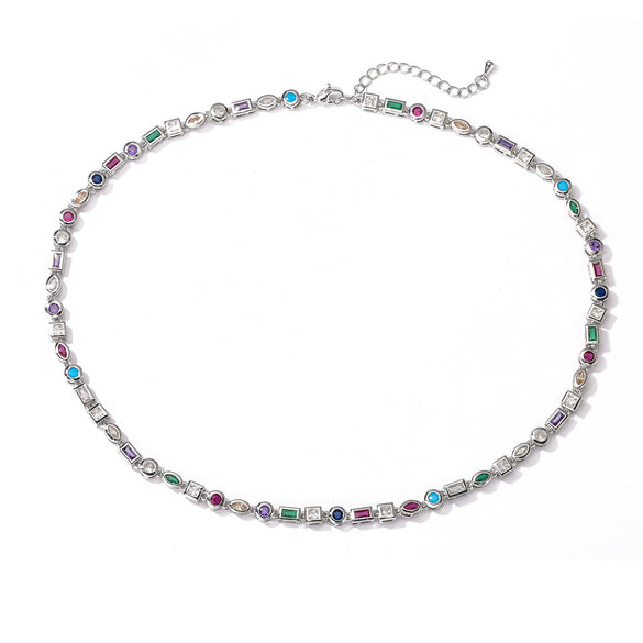 Ladies Jewelry Copper Micropaved Zircon Colorful Asymmetrical Geometric Necklace Bracelet Set 18K Plated