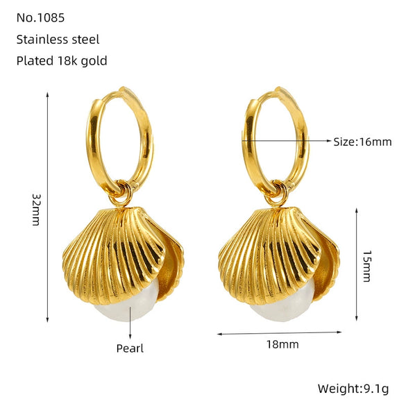 Ladies Jewelry Stainless Steel Pearl Shell Earrings And Necklace With Electroplating