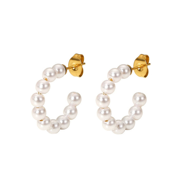 Ladies Large Pearl Cshaped Geometric Stainless Steel Electroplated Earrings