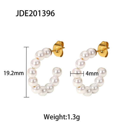 Ladies Large Pearl Cshaped Geometric Stainless Steel Electroplated Earrings