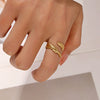 Ladies Leaf Pattern Stainless Steel Electroplated Open Adjustable Ring