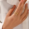Ladies Leaf Pattern Stainless Steel Electroplated Open Adjustable Ring