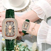 Ladies Leisure Alloy Case Imitation Leather Strap Round Egg Dial Rhinestone Watch