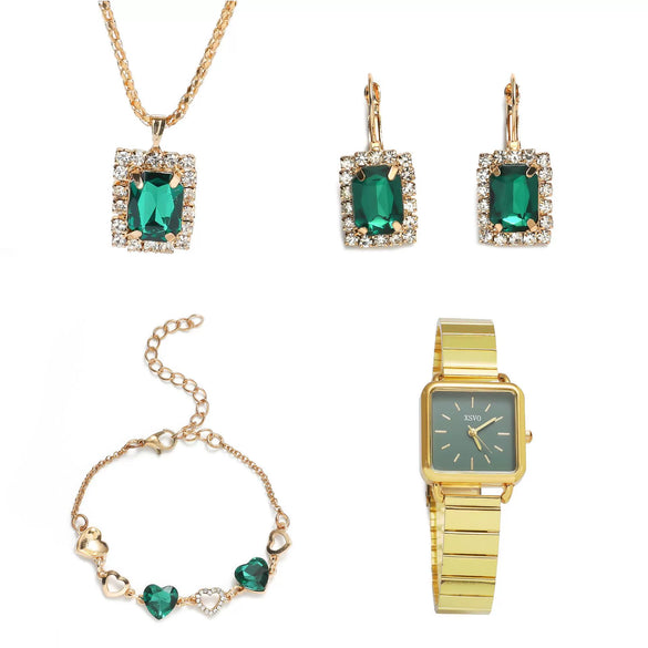 Ladies Leisure Green Quartz Watch With Alloy Case And Stainless Steel Band Round Dial