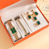 Ladies Leisure Green Quartz Watch With Alloy Case And Stainless Steel Band Round Dial